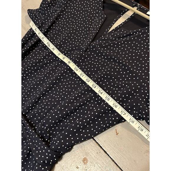 J Jill Navy Blue White Polka Dot Jumpsuit Wide Leg Women’s Sz L - Picture 9 of 10